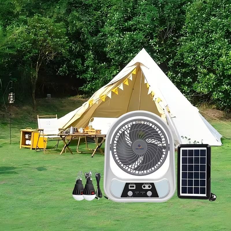 abanico recargable solar con altavoz